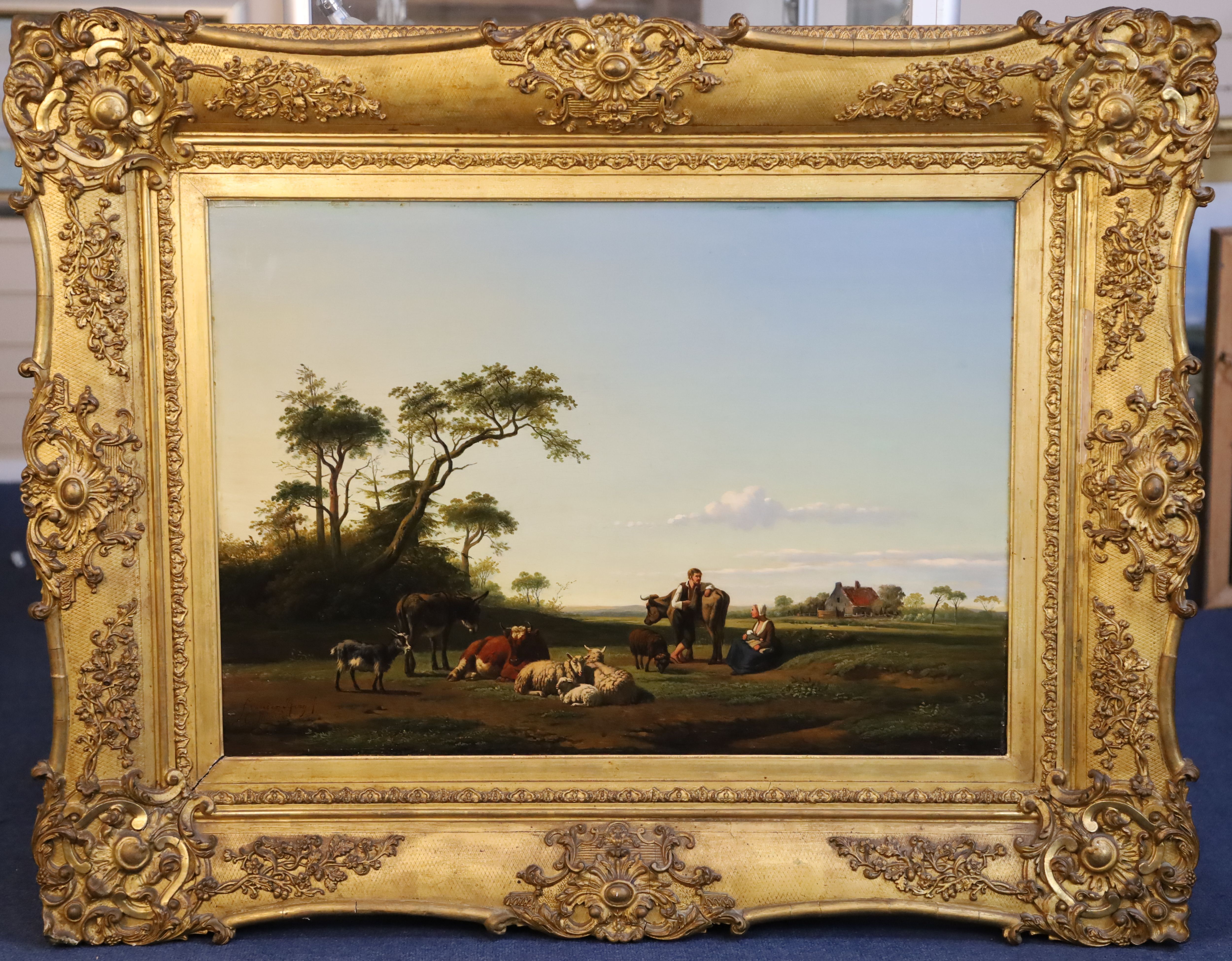 Simon van den Berg (Dutch, 1812-1891) and Christiaan Immerzeel (Dutch, 1808-1886) Open landscape with figures, sheep, a cow, donkey and